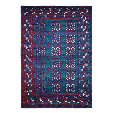 Tribal & Geometric Wool Hand Knotted Rug Green Burgundy 6.6X9.4 -O053354