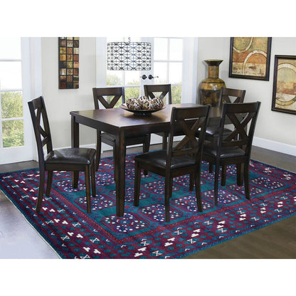 Tribal & Geometric Wool Hand Knotted Rug Green Burgundy 6.6X9.4 -O053354