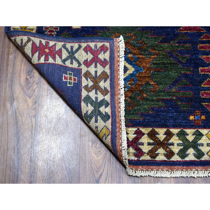 Tribal & Geometric Wool Hand Knotted Rug Blue Yellow 6.0X8.10 -O053472
