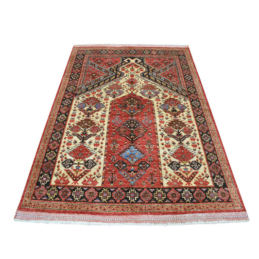 Tribal & Geometric Wool Hand Knotted Rug Red Navy Blue 5.0X6.9 -O053477