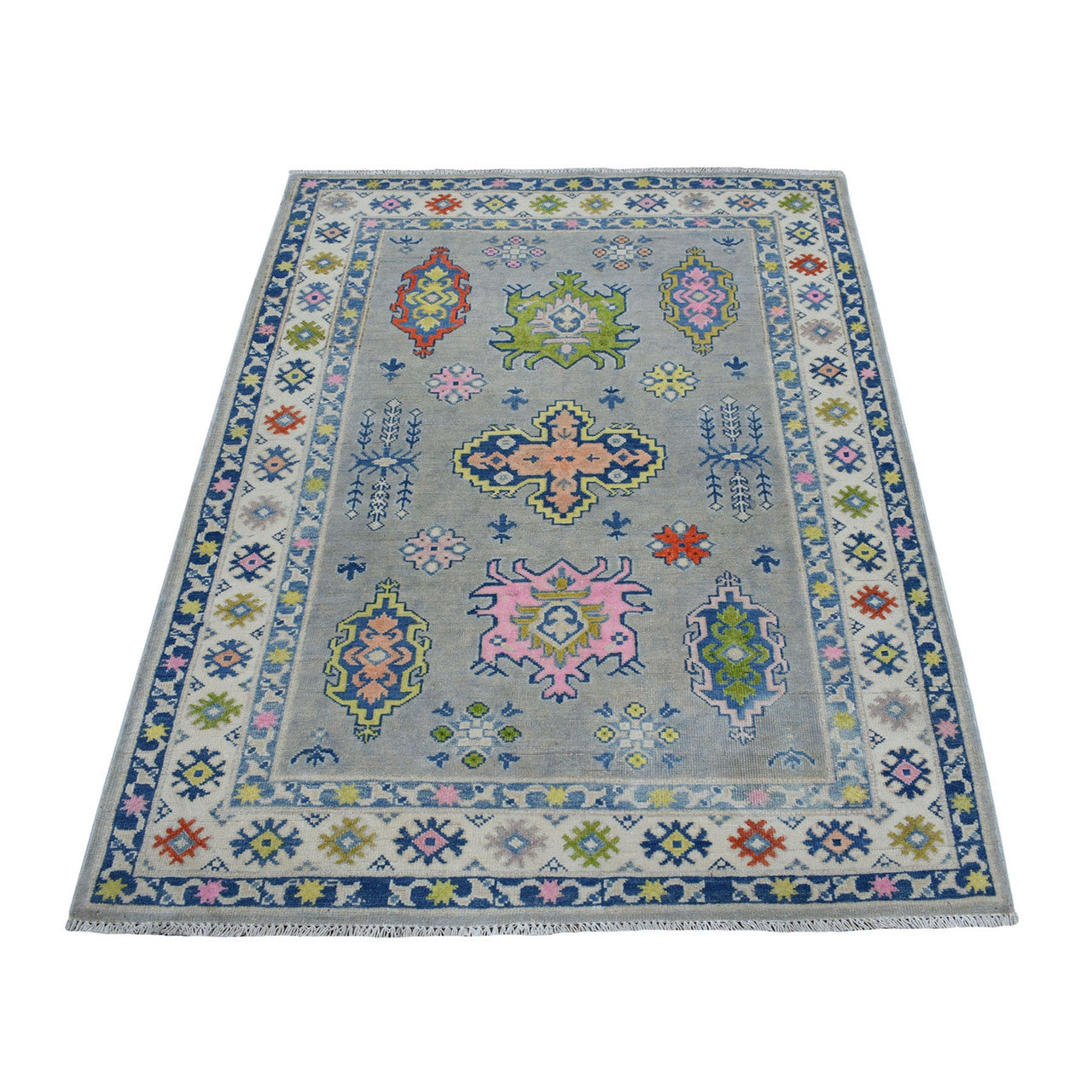 Kazak Wool Hand Knotted Rug Grey Ivory 3.10X5.5 -O053515