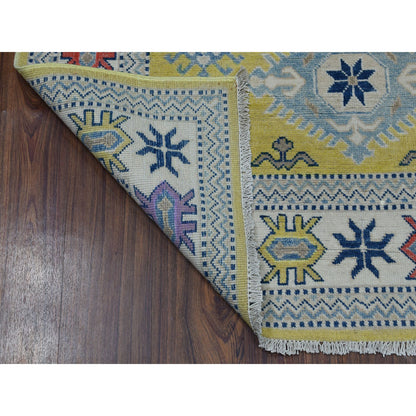Kazak Wool Hand Knotted Rug Yellow Ivory 4.0X6.4 -O053528