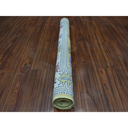 Kazak Wool Hand Knotted Rug Yellow Ivory 4.0X6.4 -O053528