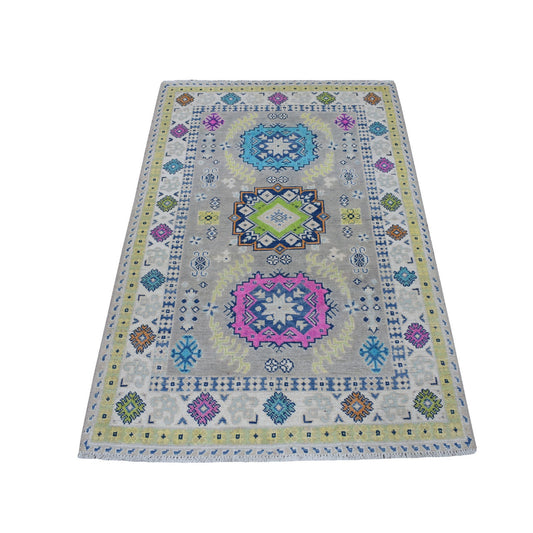 Kazak Wool Hand Knotted Rug Grey Ivory 3.3X5.0 -O053538