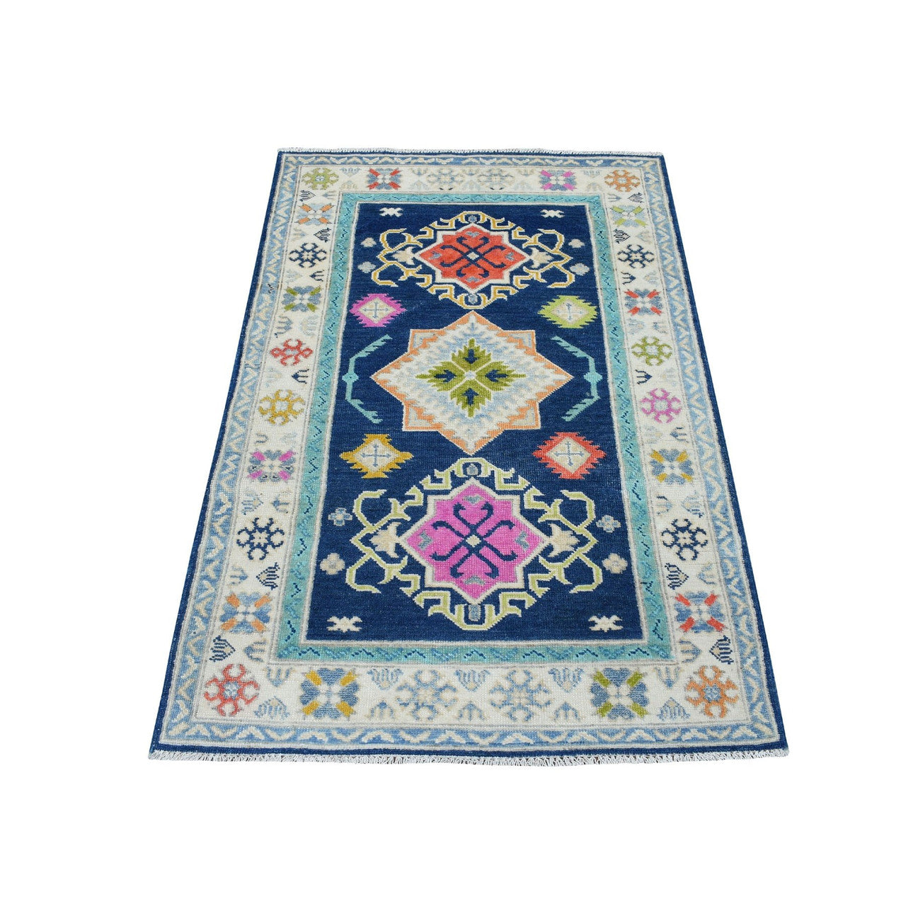 Kazak Wool Hand Knotted Rug Blue Ivory 3.1X5.0 -O053539