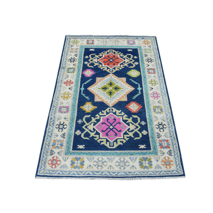 Kazak Wool Hand Knotted Rug Blue Ivory 3.1X5.0 -O053539