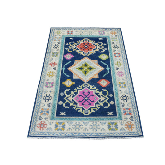 Kazak Wool Hand Knotted Rug Blue Ivory 3.1X5.0 -O053539