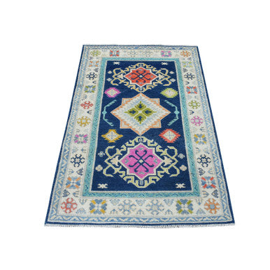 Kazak Wool Hand Knotted Rug Blue Ivory 3.1X5.0 -O053539