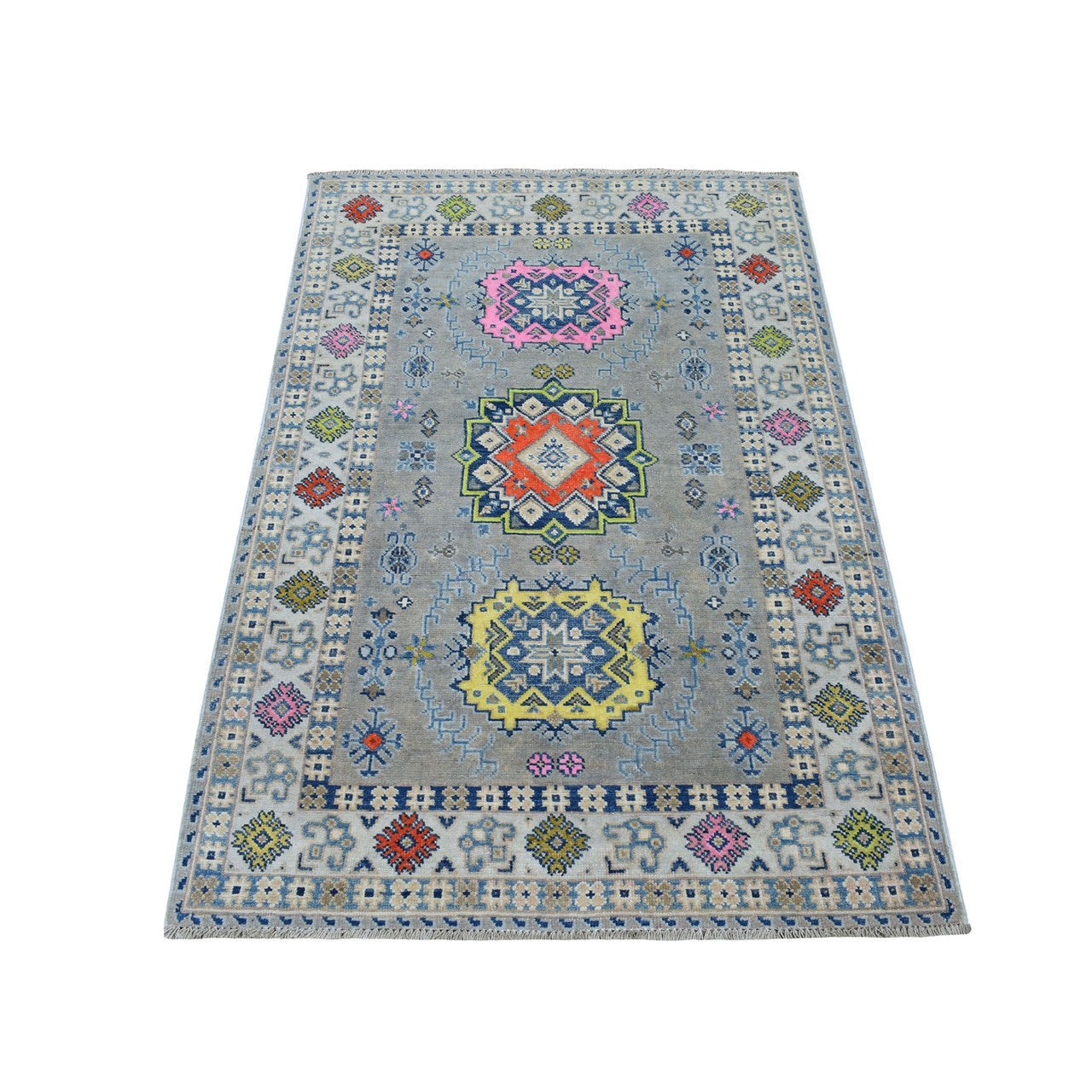 Kazak Wool Hand Knotted Rug Grey Ivory 3.3X5.0 -O053540