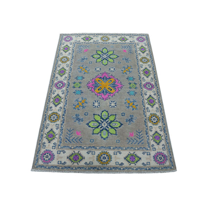 Kazak Wool Hand Knotted Rug Grey Ivory 3.5X4.10 -O053780
