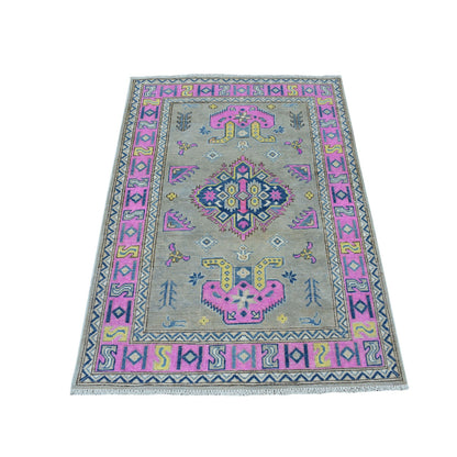 Kazak Wool Hand Knotted Rug Grey Pink 3.4X4.10 -O053788