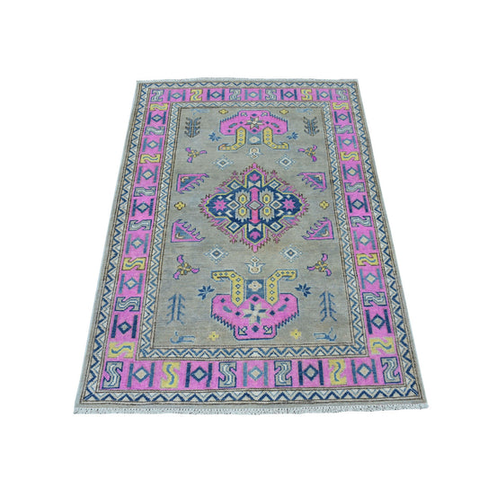 Kazak Wool Hand Knotted Rug Grey Pink 3.4X4.10 -O053788