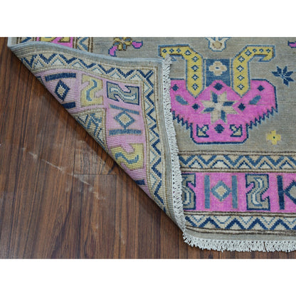 Kazak Wool Hand Knotted Rug Grey Pink 3.4X4.10 -O053788