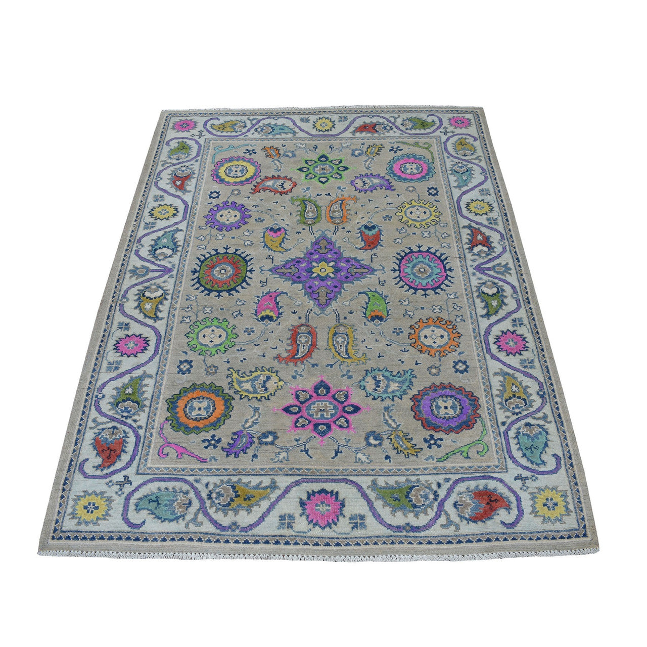 Kazak Wool Hand Knotted Rug Grey Ivory 4.0X5.9 -O053807