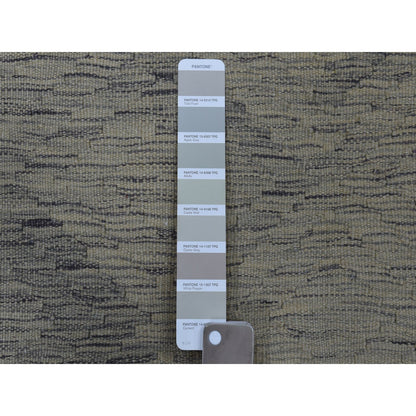 Flat Weave Wool Hand Woven Rug Grey Tidal Foam 3.1X14.0 -O053819