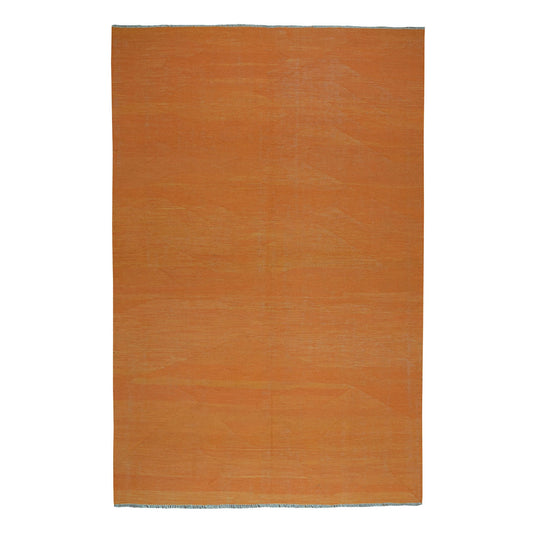Flat Weave Wool Hand Woven Rug Orange Vibrant Orange 6.4X9.9 -O053847