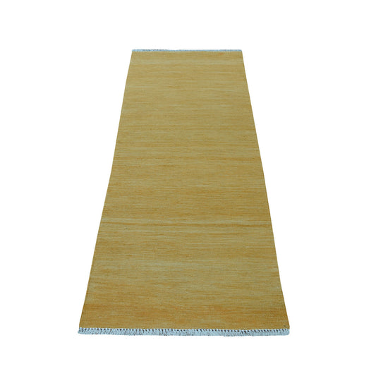 Flat Weave Wool Hand Woven Rug Yellow Jurassic Gold 2.4X6.3 -O053853