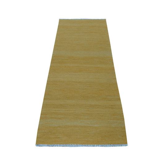 Flat Weave Wool Hand Woven Rug Yellow Marigold 2.4X6.4 -O053855