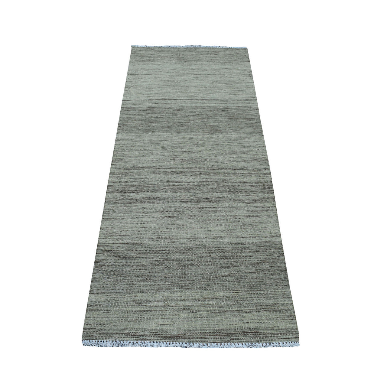 Flat Weave Wool Hand Woven Rug Grey Gray 2.4X6.4 -O053856