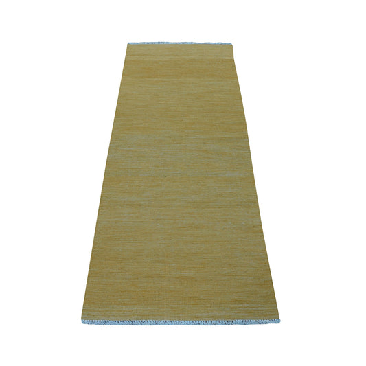 Flat Weave Wool Hand Woven Rug Yellow Marigold 2.4X6.4 -O053861