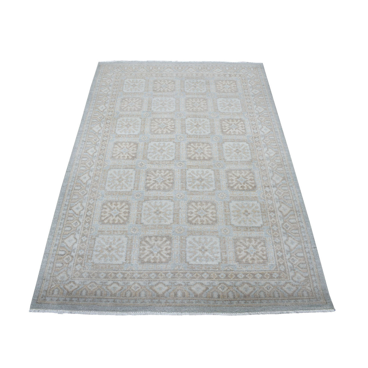 Oushak And Peshawar Wool Hand Knotted Rug Blue Hint OF Mint 4.1X6.1 -O053928