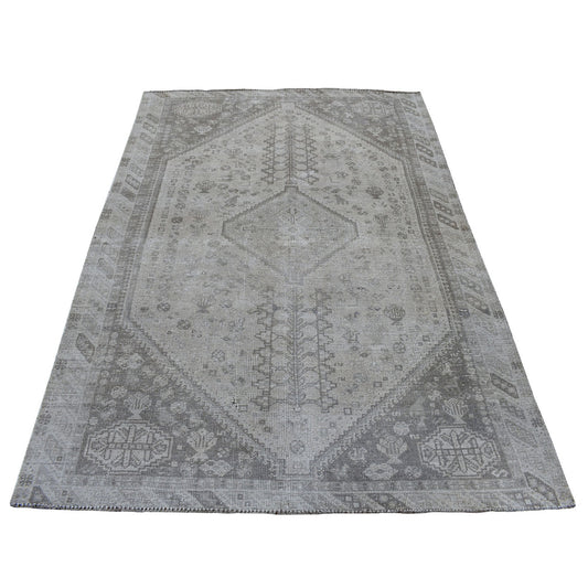 Overdyed & Vintage Worn Wool Hand Knotted Rug Brown Rugby Tan 4.10X7.3 -O054029