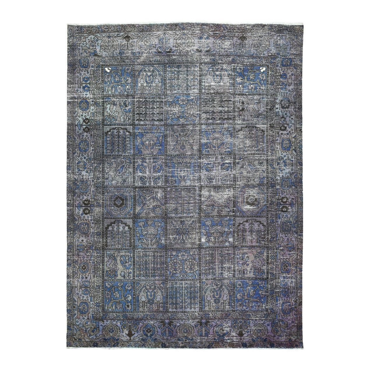 Overdyed & Vintage Worn Wool Hand Knotted Rug Grey Charcoal Gray 6.9X9.3 -O054032