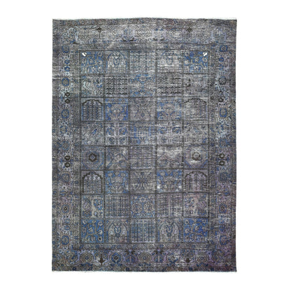 Overdyed & Vintage Worn Wool Hand Knotted Rug Grey Charcoal Gray 6.9X9.3 -O054032