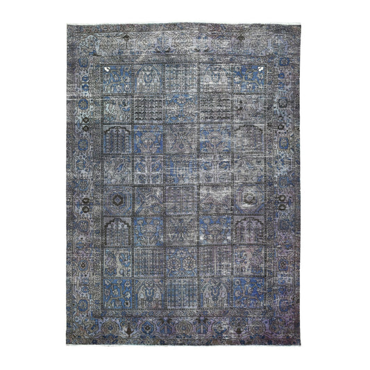 Overdyed & Vintage Worn Wool Hand Knotted Rug Grey Charcoal Gray 6.9X9.3 -O054032