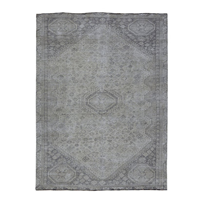 Overdyed & Vintage Worn Wool Hand Knotted Rug Ivory Parchment 6.10X9.9 -O054033