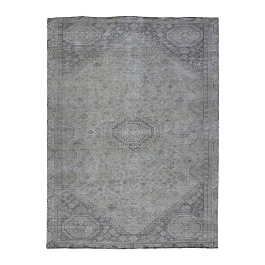 Overdyed & Vintage Worn Wool Hand Knotted Rug Ivory Parchment 6.10X9.9 -O054033