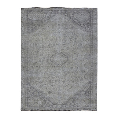 Overdyed & Vintage Worn Wool Hand Knotted Rug Ivory Parchment 6.10X9.9 -O054033