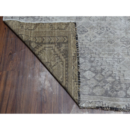 Overdyed & Vintage Worn Wool Hand Knotted Rug Ivory Parchment 6.10X9.9 -O054033