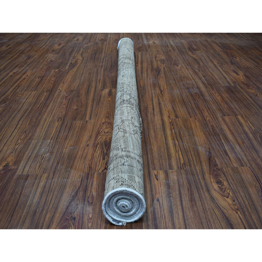 Overdyed & Vintage Worn Wool Hand Knotted Rug Ivory Parchment 6.10X9.9 -O054033