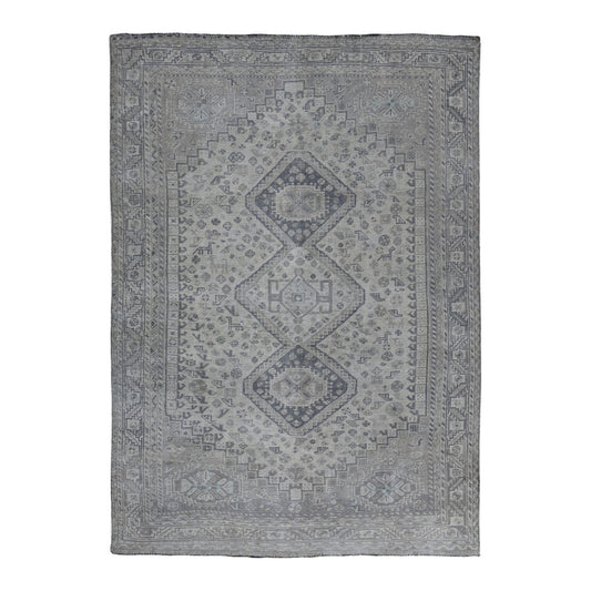 Overdyed & Vintage Worn Wool Hand Knotted Rug Grey Moon Rock 6.10X10.1 -O054035