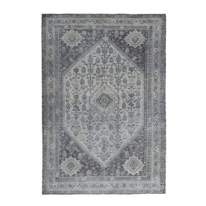 Overdyed & Vintage Worn Wool Hand Knotted Rug Ivory Dew 7.2X9.6 -O054040