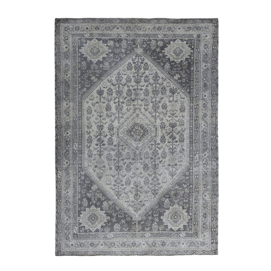 Overdyed & Vintage Worn Wool Hand Knotted Rug Ivory Dew 7.2X9.6 -O054040