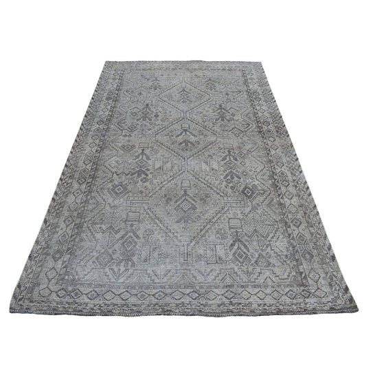 Overdyed & Vintage Worn Wool Hand Knotted Rug Grey Feather Gray 5.6X8.2 -O054044