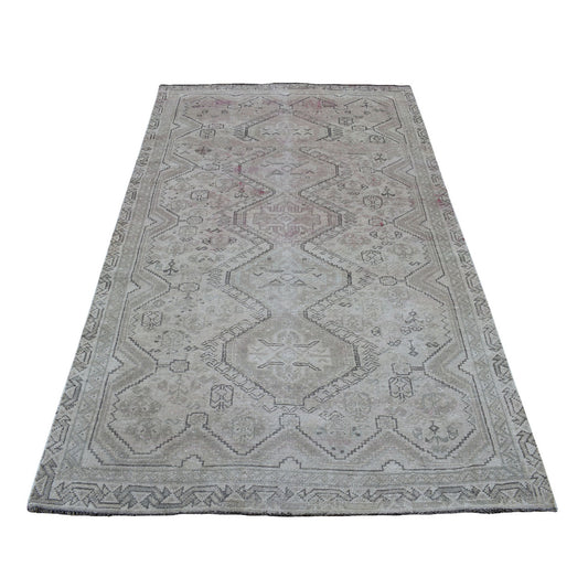 Overdyed & Vintage Worn Wool Hand Knotted Rug Grey Pink Tint 4.7X8.0 -O054051