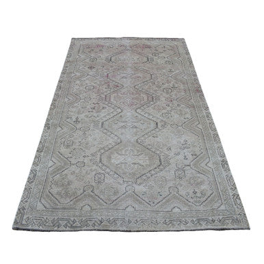 Overdyed & Vintage Worn Wool Hand Knotted Rug Grey Pink Tint 4.7X8.0 -O054051