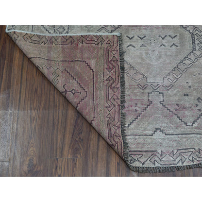 Overdyed & Vintage Worn Wool Hand Knotted Rug Grey Pink Tint 4.7X8.0 -O054051