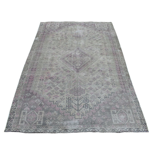 Overdyed & Vintage Worn Wool Hand Knotted Rug Grey Gray 4.10X7.4 -O054056