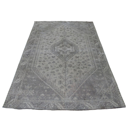 Overdyed & Vintage Worn Wool Hand Knotted Rug Grey Light Taupe 5.1X7.4 -O054060