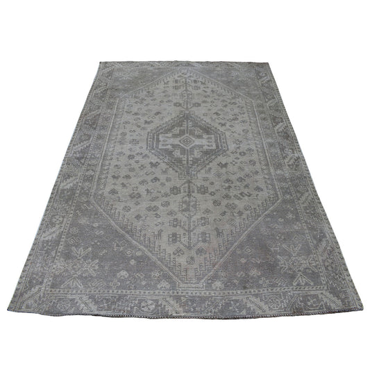 Overdyed & Vintage Worn Wool Hand Knotted Rug Grey Light Taupe 5.1X7.4 -O054060