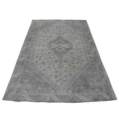 Overdyed & Vintage Worn Wool Hand Knotted Rug Grey Light Taupe 5.1X7.4 -O054060