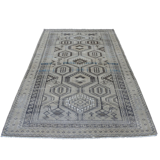 Overdyed & Vintage Worn Wool Hand Knotted Rug Beige Warm sand  5.5X8.4 -O054068