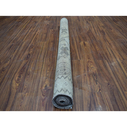 Overdyed & Vintage Worn Wool Hand Knotted Rug Beige Warm sand  5.5X8.4 -O054068