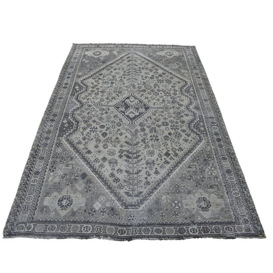 Overdyed & Vintage Worn Wool Hand Knotted Rug Grey Belgian Block 5.6X7.9 -O054070