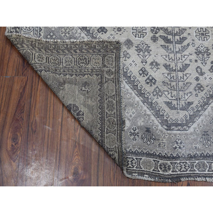 Overdyed & Vintage Worn Wool Hand Knotted Rug Grey Belgian Block 5.6X7.9 -O054070