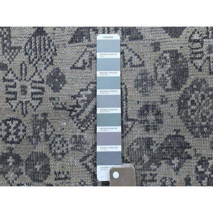 Overdyed & Vintage Worn Wool Hand Knotted Rug Grey Belgian Block 5.6X7.9 -O054070